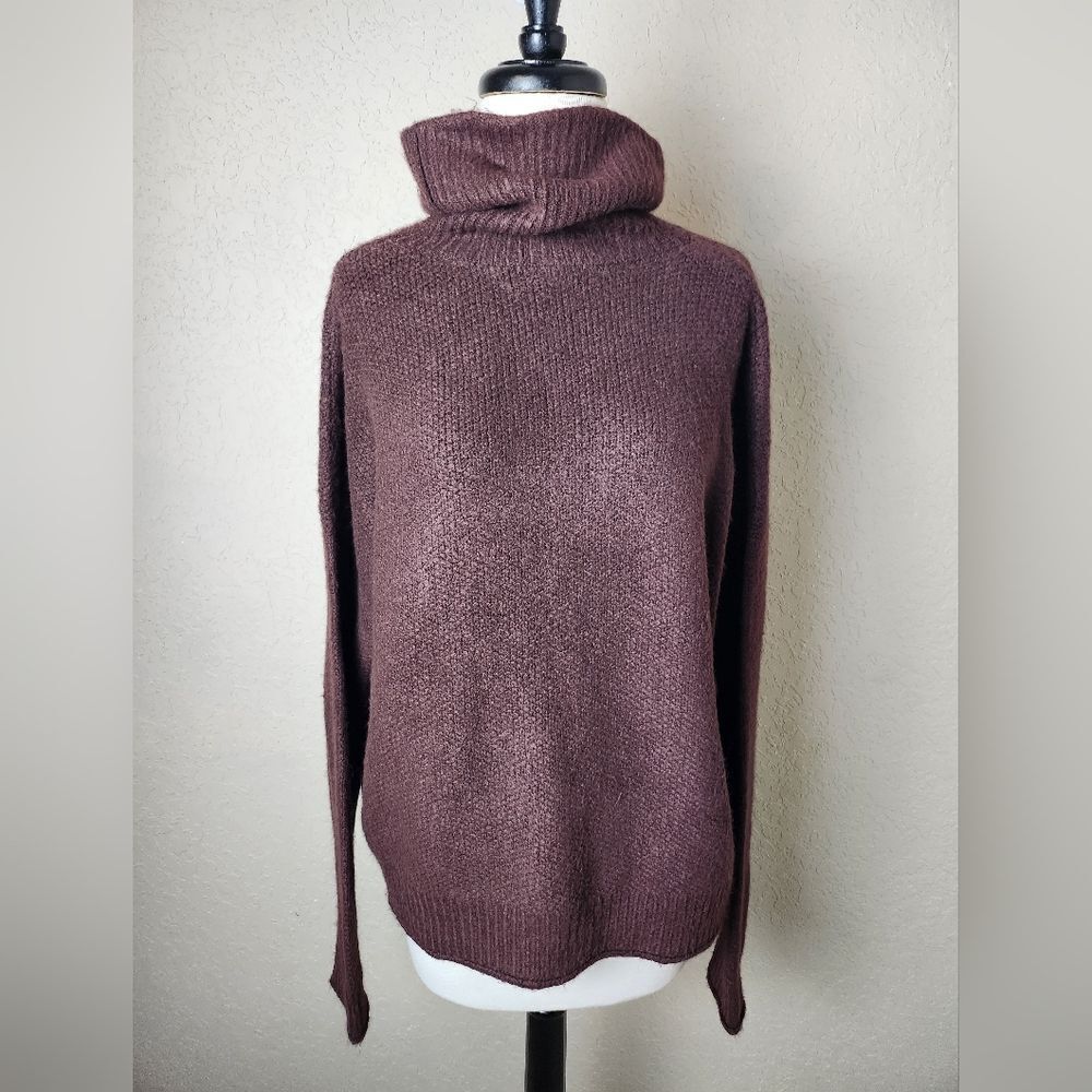 Kut From The Kloth Cable Knit Turtle Neck Sweater Womens Brown Wine Size L